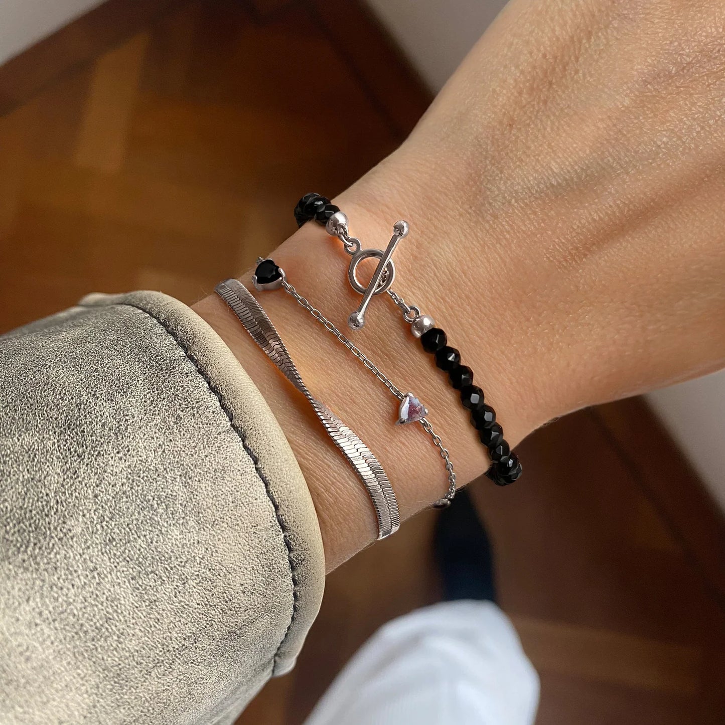 Black Obsidian Labradorite Bracelet B