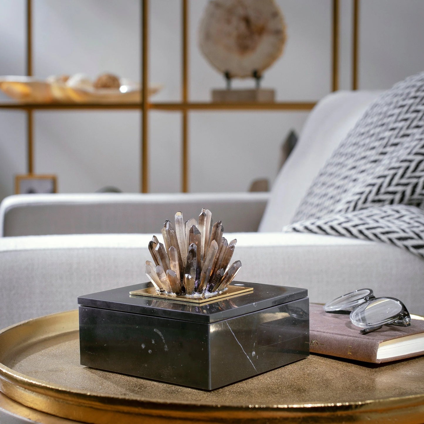 Marble Jewelry Box with Quartz Cluster