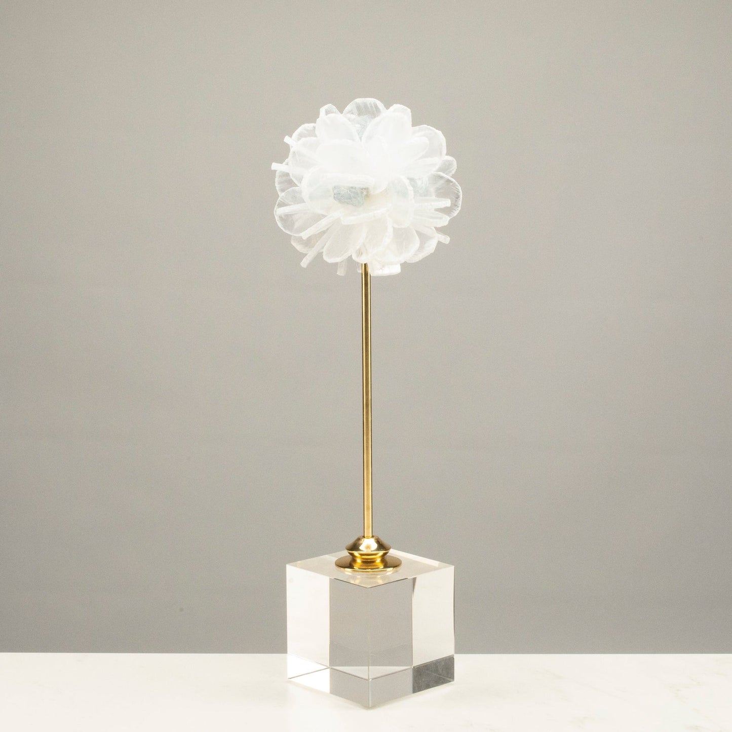 Selenite & Blue Celestite Flower on Brass and Acrylic Base - 15"