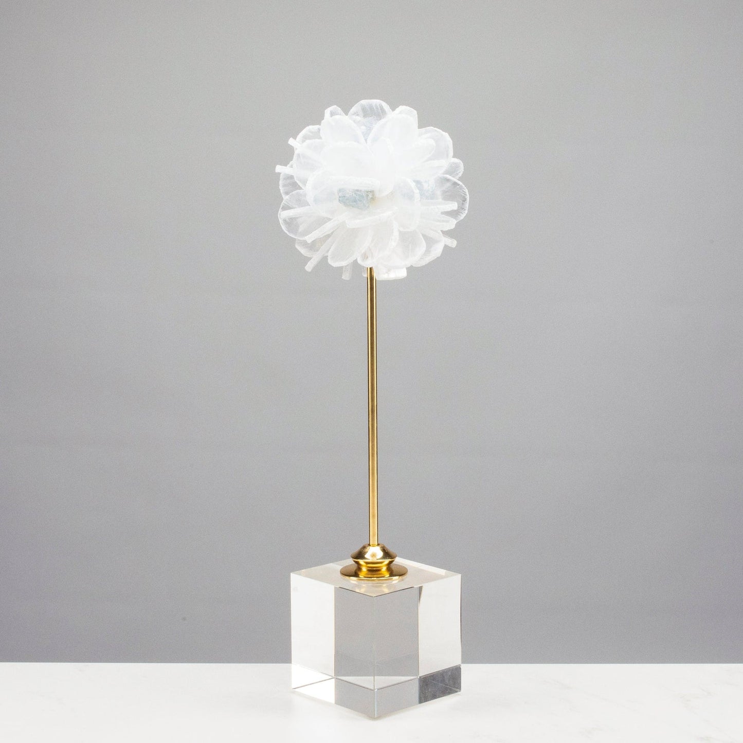Selenite & Blue Celestite Flower on Brass and Acrylic Base - 18"