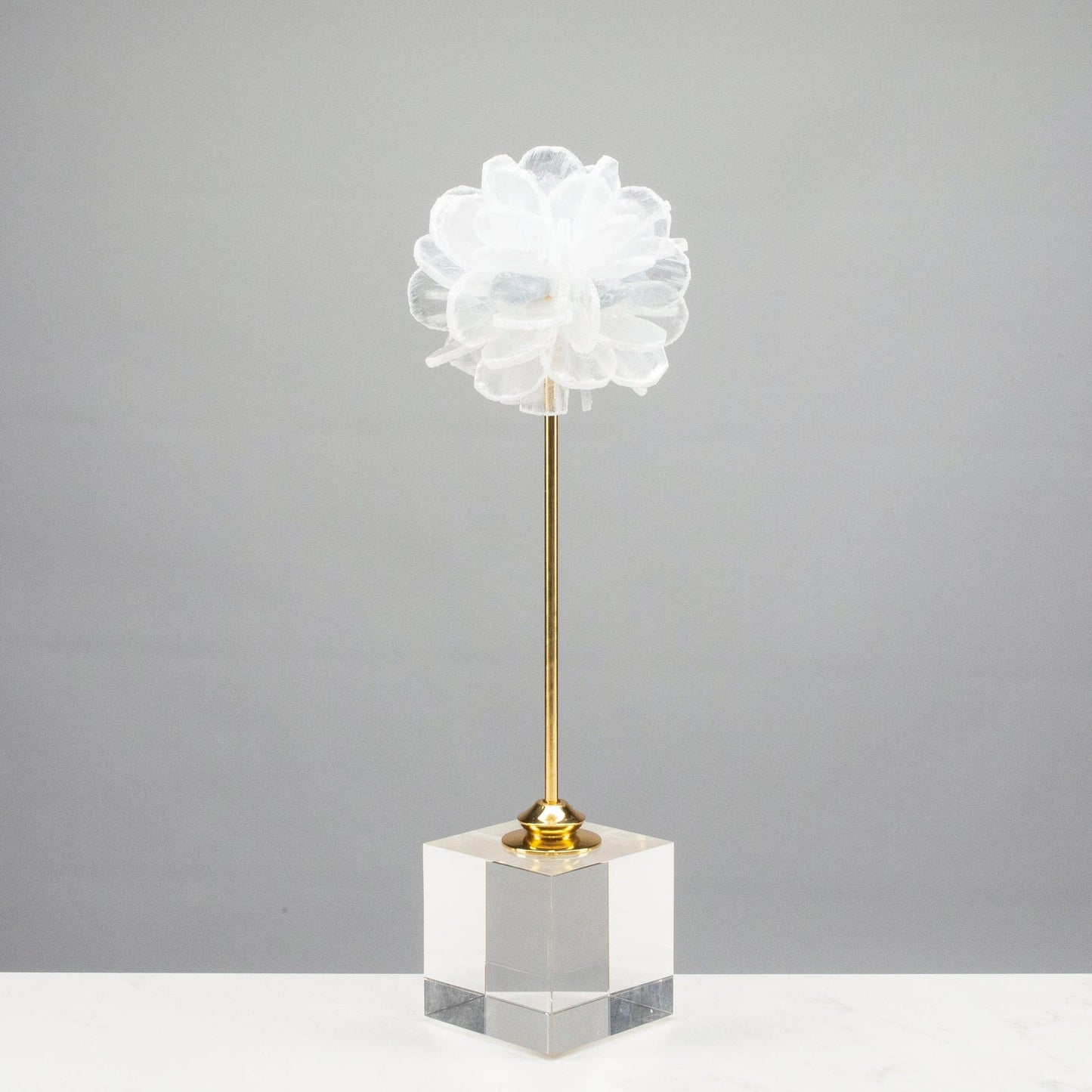 Selenite & Blue Celestite Flower on Brass and Acrylic Base - 18"