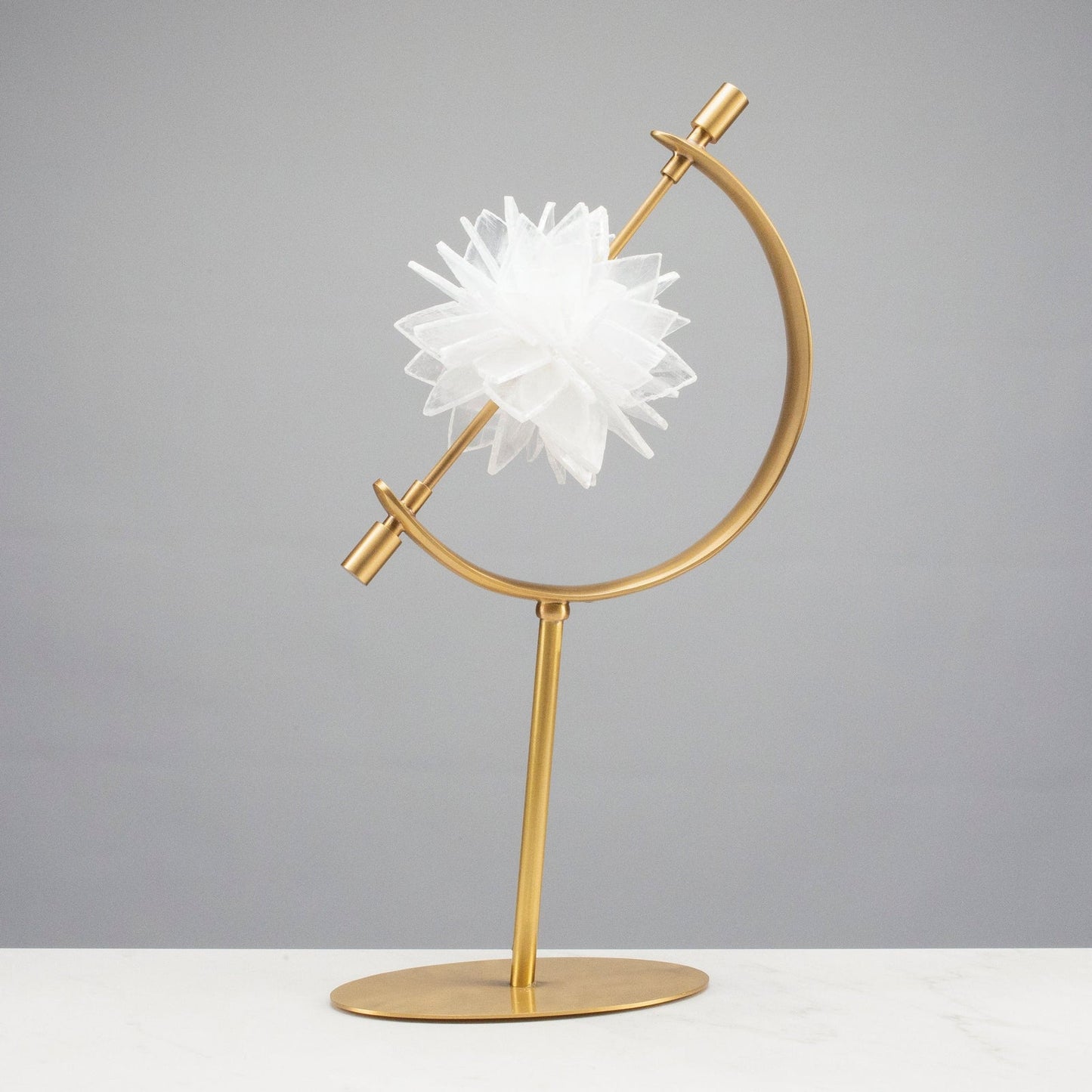 Selenite Flower on Arc Brass Stand