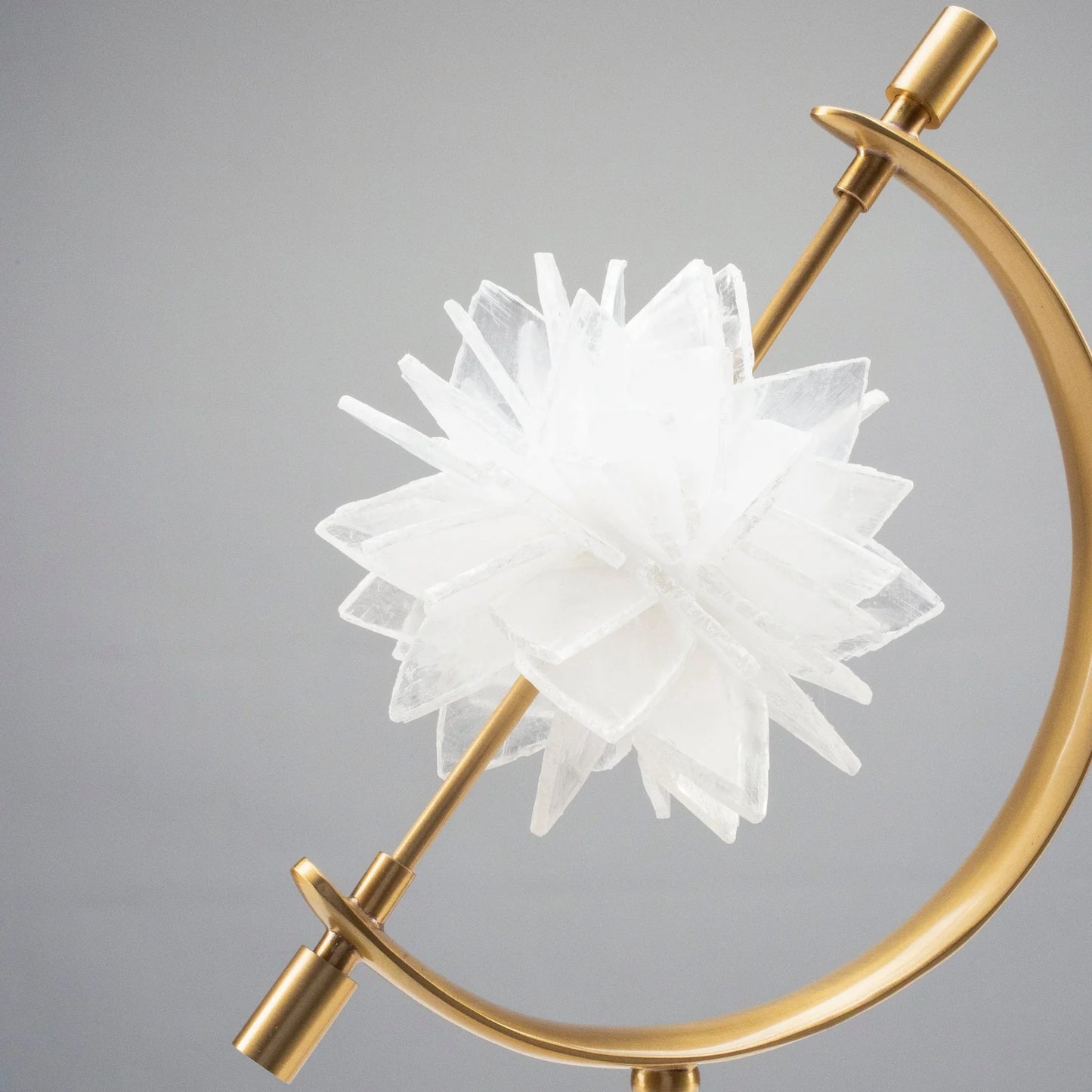 Selenite Flower on Arc Brass Stand