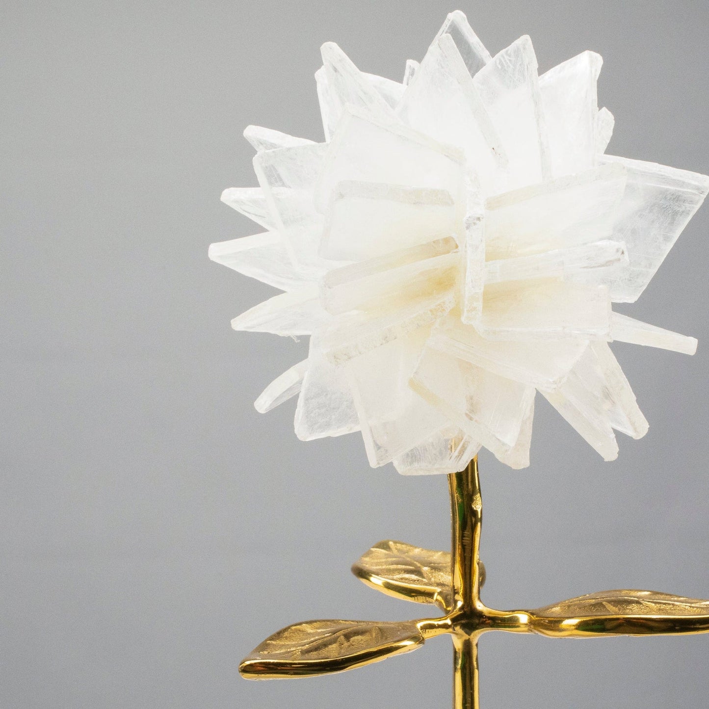Selenite Flower with Brass Stem on Agate Base
