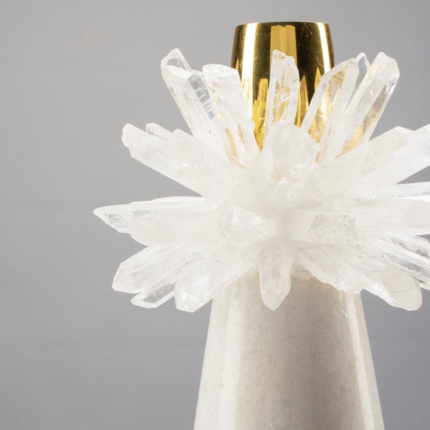 Quartz Cluster Candle Holder on Marble Base with Brass Ring