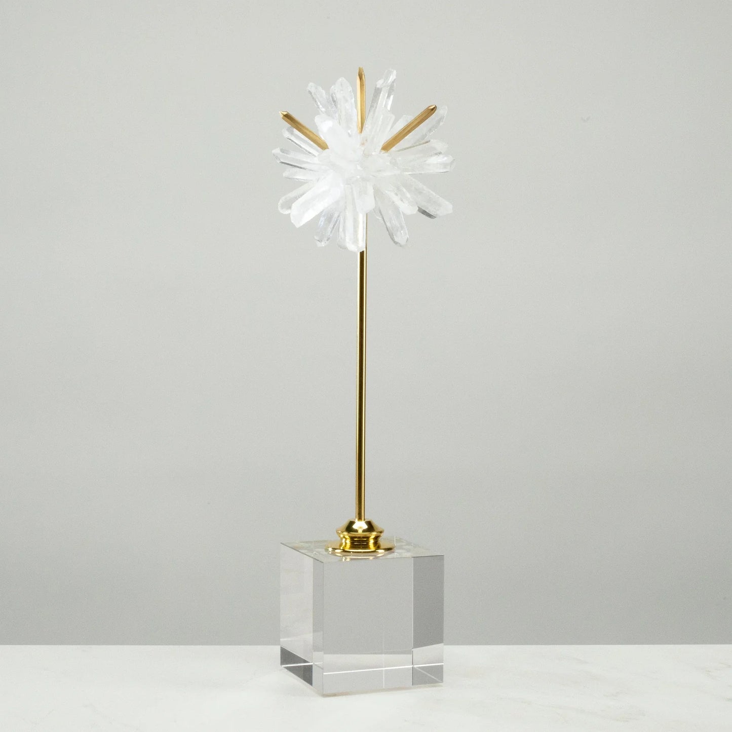Quartz Cluster Star on Brass and Acrylic Base - 15"