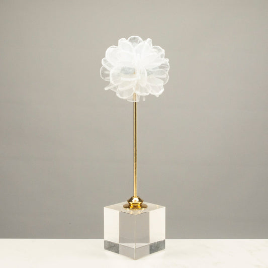Selenite & Blue Celestite Flower on Brass and Acrylic Base - 15"