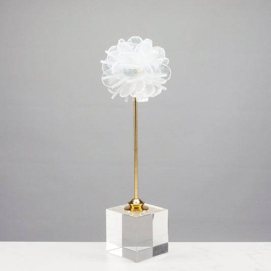 Selenite & Blue Celestite Flower on Brass and Acrylic Base - 18"