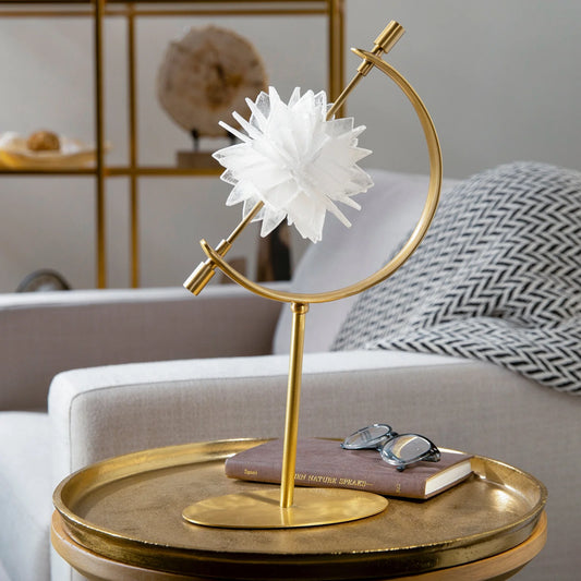Selenite Flower on Arc Brass Stand